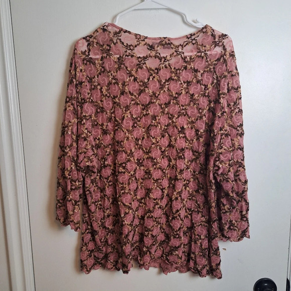 Fashion Bug Pink Textured 3/4 Sleeve Mesh Fairygrunge Whimsical Shirt Size 3XL - Picture 3 of 6